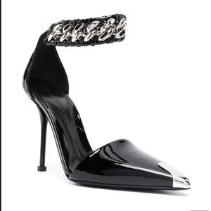 Alexander McQueen Women Silver Chain Strap Metallic Pump Heels